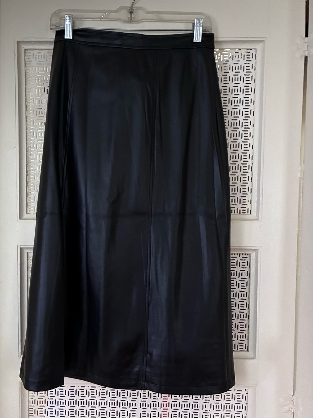 Max Studio Black Faux Leather A-Line Midi Skirt
